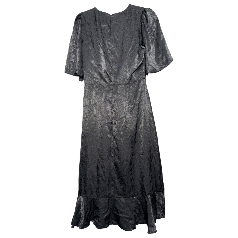 Lulus Black Metallic Wrap Midi Dress Flutter Sleeve High Low Ruffle M NWT